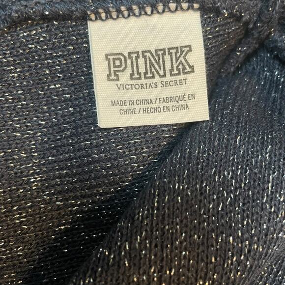 Victorias Secret PINK Knit Beanie Hat Cap Logo Cuff Skull Shimmer Sparkle Gray - Picture 7 of 10